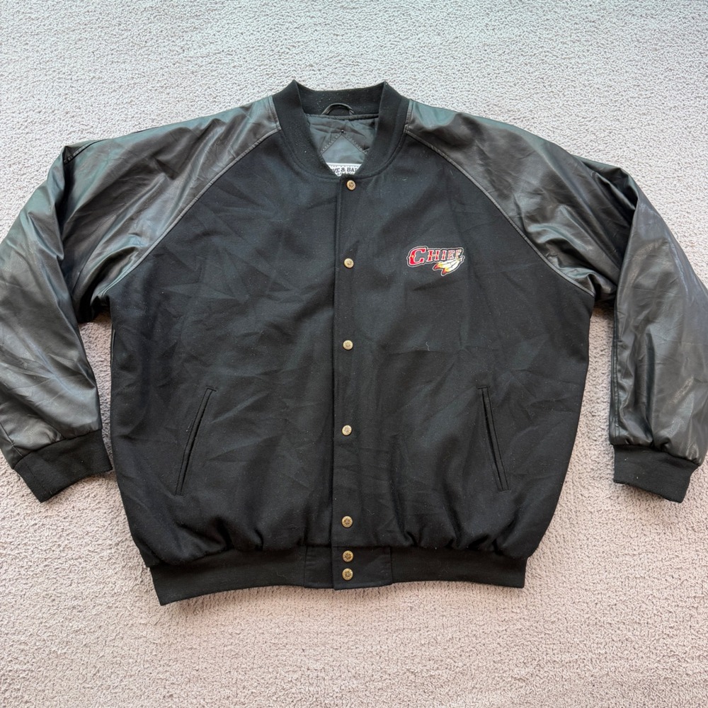 Steve & Barrys XXL Black Wool Faux Leather Chief Varsity Jacket 2000s Vintage